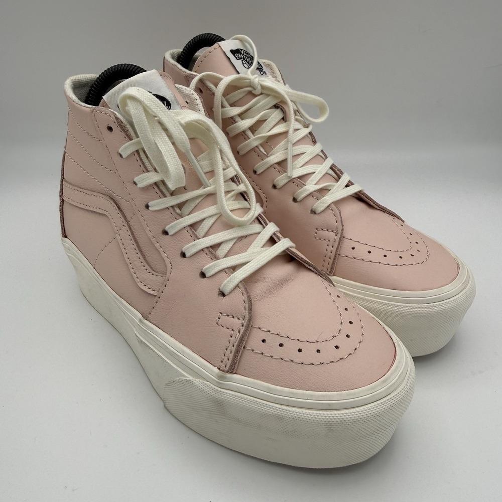 Women's Vans Baby Pink Sk8-Hi Tapered High-Top Stackform Leather Sneakers Sz 5.5 - Picture 2 of 7